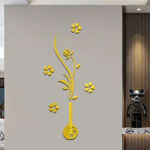 Adesivi Murali a Specchio in Acrilico Combinazione di Cinque Fiori Decorazione per Soggiorno e Camera da Letto - Product Image 6