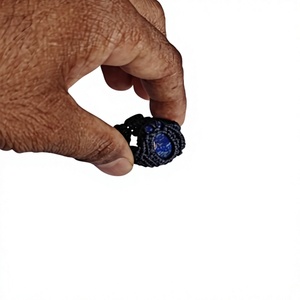 Macrame Blue <b>Ring</b> with <b>Lapis</b> <b>Lazuli</b> Bezel Setting Handmade Boho Jewelry Wholesale Precious Metal Alloy - Product Image 1