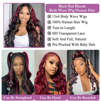 Wig Rambut Asli Vietnam Hitam Merah Pirang Highlight HD Front Wig Virgin Tanpa Lem Transparan HD untuk Lace 13X4 Baby Hair Body Wave