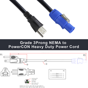 125V/13A 16 AWG 3-CONDUCTOR NEMA 515P TO powercon 10 Foot Professional เข้ากันได้กับสายไฟต่อขยาย - Product Image 2