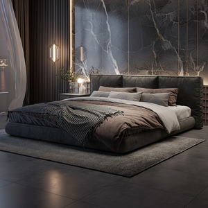 <span class=keywords><strong>Letto</strong></span> <span class=keywords><strong>Matrimoniale</strong></span> Furnistyle di Lusso Leggero e Minimalista Moderno con Testiera in Vera Pelle, Struttura in Legno di Pino, Base <span class=keywords><strong>a</strong></span> <span class=keywords><strong>Molle</strong></span>, Stile Futon Tatami - Product Image 1