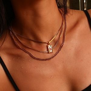 SUMMLY Vintage Quadratische Bunte Emaille Zirkonia Tarotkarten 18K Vergoldete Edelstahl Anhänger Halskette Geschenk Mode Schmuck - Product Image 2