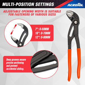 Premium CRV <strong>Waterpump</strong> <strong>Plier</strong> 7/10/12 Inch Hardened Black Finish, Anti-Slip Dipped Handle, Heavy Duty Professional Tool - Product Image 5