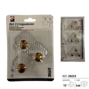 Set 3 Colgadores Diamond Shape Transparent Gold Wall Hooks 2.0kg Capacity - Product Image 3