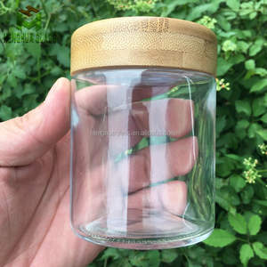 Pot de stockage en verre vitaminé à large bouche de 8oz Bouteilles de capsules de pilules Pot de conteneur d'herbes de 240ml avec bouchon de couvercle en bois de bambou à l'épreuve des enfants - Product Image 1