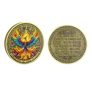Moneda de desafío de Metal personalizada de fábrica de 12 años <span class=keywords><strong>Medalla</strong></span> de renacimiento de llama de Fénix que inspira tranquilidad y <span class=keywords><strong>valor</strong></span> Moneda de restauración - Product Image 1