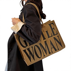 Sac fourre-tout en toile personnalisé pour femme, grande capacité, double poignée, marron avec impression de texte noir pour le sport et le shopping, impression de logo - Product Image 5