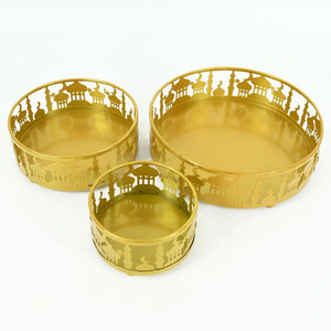 3pcs Ramadan Decor Gold Metal Food Trays Table Ornament Eid Mubarak Islamic Muslim <b>Festival</b> Party Decoration Supplies 2025 <b>Gift</b> - Product Image 1