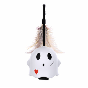 Juguete Láser Automático para Gatos, Estilo Dibujos Animados, Color Blanco, Juguete Interactivo para Mascotas con Adorno de Plumas - Product Image 2