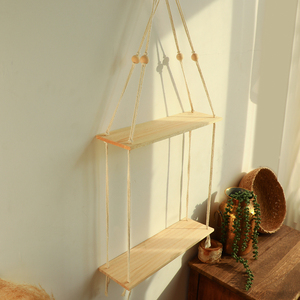 Suspension murale en <span class=keywords><strong>macramé</strong></span> de coton nordique, support de Pot de fleur de plante fait à la main, étagère en bois de <span class=keywords><strong>macramé</strong></span>, décoration intérieure - Product Image 1