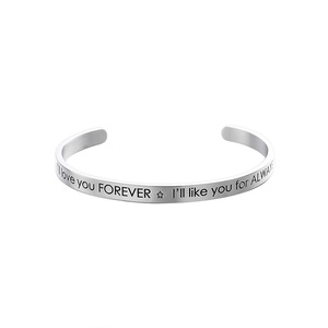 Pulsera lisa de acero inoxidable con brazalete abierto y grabado con mensaje "<span class=keywords><strong>Te</strong></span> amaré para siempre, <span class=keywords><strong>te</strong></span> gustará para siempre" - Product Image 4