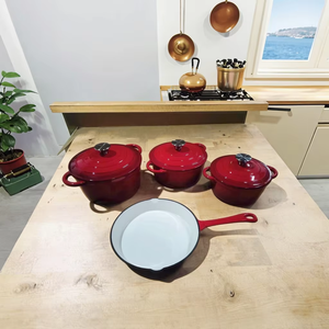 Ngoài tùy chỉnh 4 cái tốt nhất tráng men gang Cookware Set gang chậu và chảo Set - Product Image 1