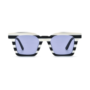 Lunettes de soleil rectangulaires à monture intégrale, verres miroir, monture rayée jaune et bleue, protection UV 100%, style unisexe adulte tendance - Product Image 4