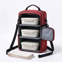 Sac à déjeuner pour pique-nique avec trois compartiments de rangement, accès latéral et bandoulière pour contenants alimentaires et repas en plein air
