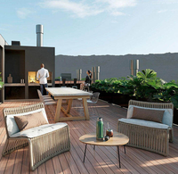 Fauteuil d'appoint en corde tressée style nordique, canapé lounge individuel avec table d'appoint, pour balcon, hôtel et maison de vacances