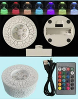Nouvelle base lumineuse LED à effet craquelé, avec batterie amovible et télécommande, support d'affichage en cristal, support de lampe, base pour boule de verre et base pour ornement artistique