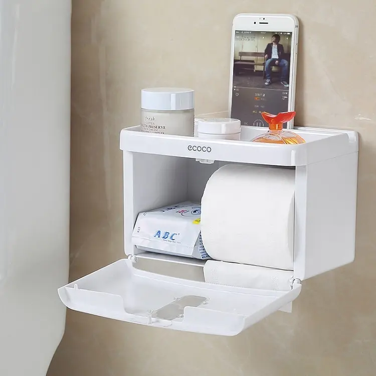Ecoco लक्जरी पंच-नि: शुल्क दीवार घुड़सवार बाथरूम चेहरे टिशू पेपर बॉक्स कवर आयताकार एबीएस प्लास्टिक शौचालय कागज तौलिया धारक