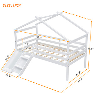 White Solid Wood Children's House Bed With Slide <b>Storage</b> Bedroom Furniture For <b>Kids</b> - Product Image 4
