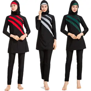 S-6XL stok 3-pc katı düz müslüman kadınlar islam Abaya uzun kollu pantolon Anti-UV mütevazı plaj mayolar