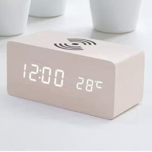 Wooden Qi Wireless Charging Alarm <b>Clock</b> <b>Digital</b> LED Table <b>Clock</b> Temperature Display Desktop Wakeup <b>Clock</b> for Bedroom - Product Image 4
