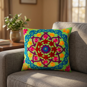 Housse de coussin multi couleur verte clair animé, housse décorative brodée - Product Image 3