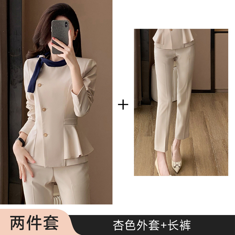 apricot-colored slim-fit suit pants