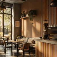 Panneaux muraux insonorisés modernes en WPC, design à lattes, revêtement mural intérieur pour hôtels, écoles, maisons, hôpitaux, salles à manger