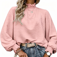 Nouvelle Collection Printemps : Blouse Femme en Polyester à Col Montant, Manches Volants, Coupe Ample et Décontractée, Couleur Unie, Franges et Volants – Vente en Gros