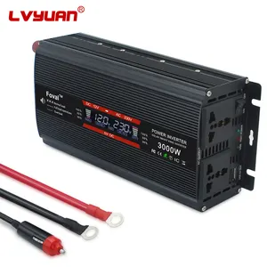 Lvyuan อินเวอร์เตอร์1500W/3000W อินเวอร์เตอร์ดัดแปลงไซน์เวฟ DC 12V AC 220V จอ LCD ซ็อกเก็ตอียูคู่สำหรับรถยนต์อินเวอร์เตอร์