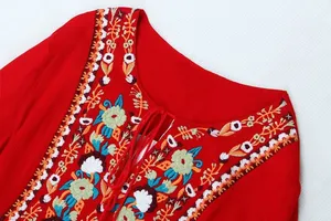 Vestido largo bohemio 2024 Primavera Verano lujoso damas colorido bordado linterna manga alta calidad largo blanco rojo <span class=keywords><strong>Dre</strong></span> - Product Image 3