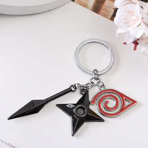 Nouveau R-Sale Porte-clés en alliage métallique trois pièces, style dessin animé Anime Rebel Ninja, avec motif Shuriken et protection frontale, impression numérique - Product Image 5