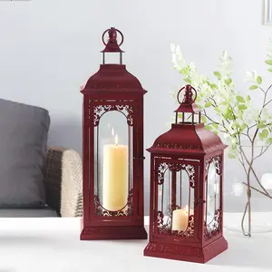 European-style Iron Floor-standing Candle Holder Retro Carved Road Lanterns Outdoor Wind Lamps