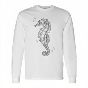 T-shirt a maniche lunghe Seahorse Lover con design artistico retrò vintage - Product Image 2