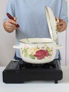 Bol en porcelaine émaillée haut de gamme à motif floral vintage, avec couvercle et double poignée, pour soupe, graisse, huile et usage alimentaire domestique - Product Image 3