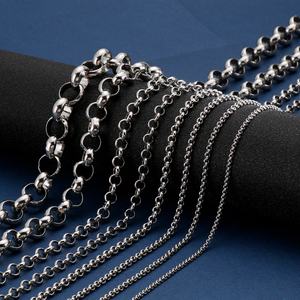 Collar para hombre de acero inoxidable con diseño de cruz, cadena de eslabones tipo Rolo, cable y trigo, tamaño y color personalizados - Product Image 1