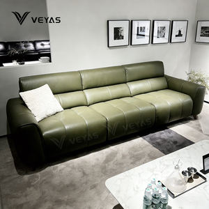 Sofá Seccional Reclinable de Cuero Genuino Moderno y de Tendencia, Color Verde Oliva, Ecológico, Muebles para Sala de Estar de Villa - Product Image 4