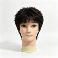 Tête de mannequin homme 6 pouces 100% cheveux humains, mannequin à cheveux courts pour la formation en coiffure, la pratique de la coupe, de la permanente et de la teinture en salon ou en école