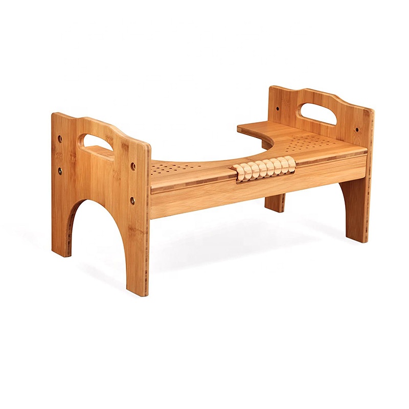 Adjustable Bamboo Luxury Squatting Toilet Stool with Built-in Foot Massager to Boost Blood Circulation