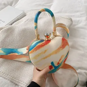 French Style Heart Shape Fashion Luxury Crossbody Evening Bag Valentine's Day Summer Trendy Landscape Acrylic Mini Clutch Purse