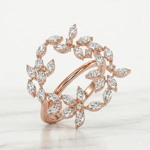 Anillo de Compromiso Romántico para Mujer, Oro Sólido de 14K, Diamante Cultivado en Laboratorio, Corte Esmeralda y Pera, Certificado IGI - Product Image 1