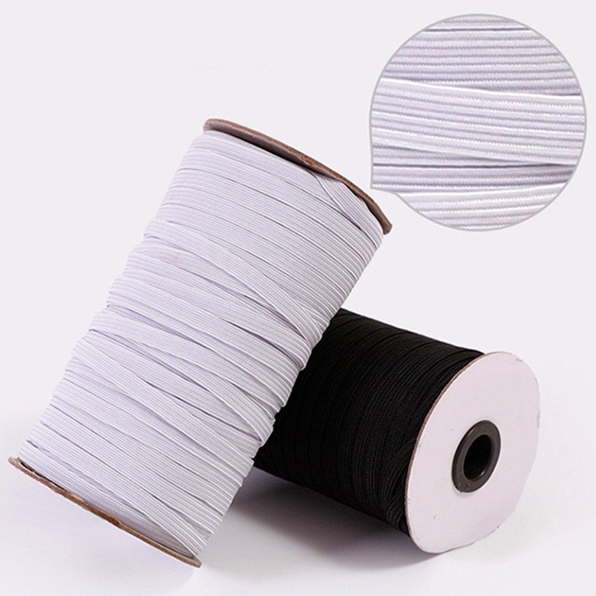 Voorraad Zachte Elastische Koord 3Mm 4Mm 5Mm 6Mm Goede Kwaliteit Elastische Tape Singels Groothandel Gevlochten Platte elastische Band 100 Yards/Roll