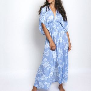 ชุดเดรสฤดูร้อนปี 2025 ลายโพลินีเซียน ชุดเดรสสม็อค คอวีลึกแบบเว้า ผ้าเรยอน 100% ผ้าทูล ชุดเดรสฮาวายแบบยาว - Product Image 4