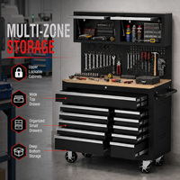 Boîte à outils roulante professionnelle de 40 pouces avec 13 tiroirs, poste de travail mobile avec huche et plateau en bois, ensemble de rangement industriel pour garage