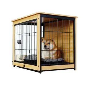 Large Medium Dog Training Crate Kennel Cage with Double Lockable Doors Pet Crate End Table Wood Furniture Cave House Chew-Proof