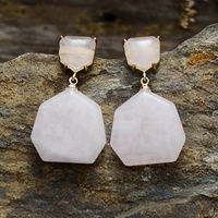 Boucles d'oreilles clous géométriques de luxe en laiton plaqué or avec labradorite, améthyste et amazonite taille princesse, bijoux