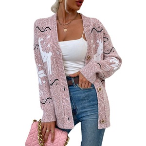 <span class=keywords><strong>Cardigan</strong></span> <span class=keywords><strong>lungo</strong></span> bianco <span class=keywords><strong>nero</strong></span> 2023 per donna divertente cappotto maglione lavorato a maglia con motivo animale con chiusura a bottone monopetto stile invernale Casual - Product Image 1