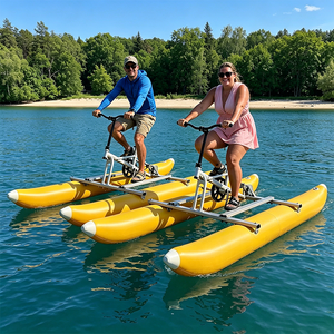 Hailebao Vélo aquatique à pédales pour <span class=keywords><strong>2</strong></span> personnes, cadre en alliage d'aluminium, flotteur <span class=keywords><strong>gonflable</strong></span>, vélo aquatique jaune, bateau à pédales flottant pour les sports nautiques - Product Image 2