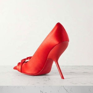 Zapatos de Tacón Alto con Lazo Grande para Mujer, Diseño Personalizado, Tacones Finos y Extraños, Punta en Pico, Seda, Talla 44 - Product Image 4