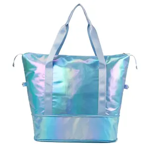 Nova Moda Colorido Laser Seco Molhado Separação Esportes Yoga Tote Gym Bag Expansível Weekender Viagem Duffel Para As Mulheres Bag