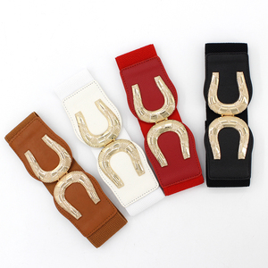 Cinturón elástico con doble hebilla para mujer, cinturón ancho de marca de diseñador CC - Product Image 1